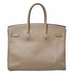 Pre Owned Hermes Gris Tourterelle Togo Leather Palladium Hardware Birkin 35 Bag