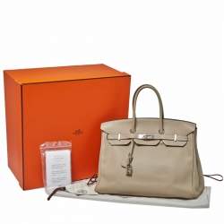 Pre Owned Hermes Gris Tourterelle Togo Leather Palladium Hardware Birkin 35 Bag