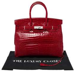 Pre Owned Hermès Rouge Braise Porosus Crocodile 18K White Gold Encrusted Diamond Birkin 35 Bag