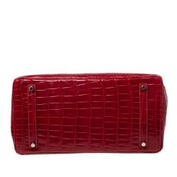 Pre Owned Hermès Rouge Braise Porosus Crocodile 18K White Gold Encrusted Diamond Birkin 35 Bag