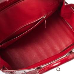 Pre Owned Hermès Rouge Braise Porosus Crocodile 18K White Gold Encrusted Diamond Birkin 35 Bag