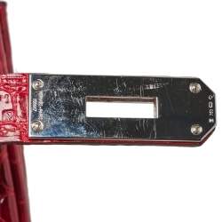 Pre Owned Hermès Rouge Braise Porosus Crocodile 18K White Gold Encrusted Diamond Birkin 35 Bag