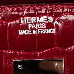 Pre Owned Hermès Rouge Braise Porosus Crocodile 18K White Gold Encrusted Diamond Birkin 35 Bag