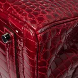 Pre Owned Hermès Rouge Braise Porosus Crocodile 18K White Gold Encrusted Diamond Birkin 35 Bag