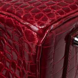 Pre Owned Hermès Rouge Braise Porosus Crocodile 18K White Gold Encrusted Diamond Birkin 35 Bag