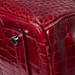 Pre Owned Hermès Rouge Braise Porosus Crocodile 18K White Gold Encrusted Diamond Birkin 35 Bag
