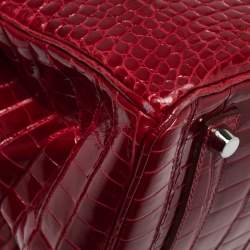 Pre Owned Hermès Rouge Braise Porosus Crocodile 18K White Gold Encrusted Diamond Birkin 35 Bag