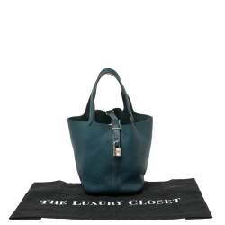 Pre Owned Hermes Malachite Clemence Leather Picotin Lock 18 Bag