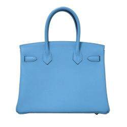 مملوكة مسبقًا Hermes Blue Togo Leather Palladium Hardware Birkin 30 Bag