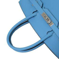 مملوكة مسبقًا Hermes Blue Togo Leather Palladium Hardware Birkin 30 Bag