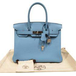 مملوكة مسبقًا Hermes Blue Togo Leather Palladium Hardware Birkin 30 Bag
