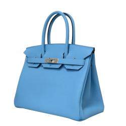مملوكة مسبقًا Hermes Blue Togo Leather Palladium Hardware Birkin 30 Bag