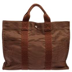Pre Owned Hermes Brown Canvas Herline GM Tote Bag