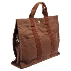 Pre Owned Hermes Brown Canvas Herline GM Tote Bag