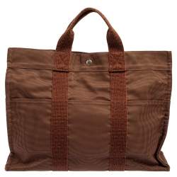 Pre Owned Hermes Brown Canvas Herline GM Tote Bag