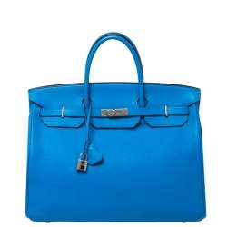 Hermes Bleu Hydra Taurillon Clemence Leather Palladium Hardware Birkin 40 Bag