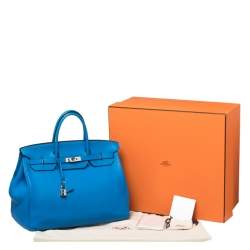 Hermes Bleu Hydra Taurillon Clemence Leather Palladium Hardware Birkin 40 Bag