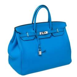 Hermes Bleu Hydra Taurillon Clemence Leather Palladium Hardware Birkin 40 Bag