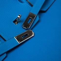 Hermes Bleu Hydra Taurillon Clemence Leather Palladium Hardware Birkin 40 Bag