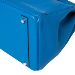 Hermes Bleu Hydra Taurillon Clemence Leather Palladium Hardware Birkin 40 Bag