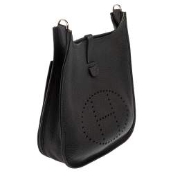 Pre Owned Hermes Black Clemence Leather Evelyne III PM Bag