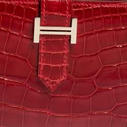 Pre Owned Hermes Braise Shine Alligator Palladium Finished Bearn Gusset Wallet