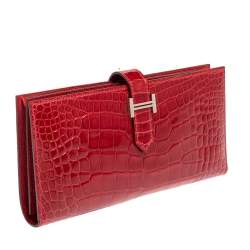 Pre Owned Hermes Braise Shine Alligator Palladium Finished Bearn Gusset Wallet