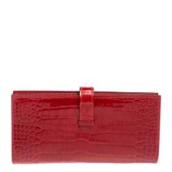 Pre Owned Hermes Braise Shine Alligator Palladium Finished Bearn Gusset Wallet