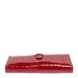 Pre Owned Hermes Braise Shine Alligator Palladium Finished Bearn Gusset Wallet