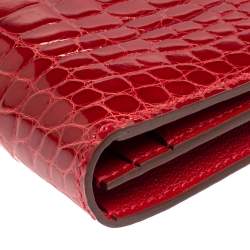 Pre Owned Hermes Braise Shine Alligator Palladium Finished Bearn Gusset Wallet