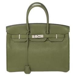 Hermes Vert Pelouse Togo Leather Palladium Finished Birkin 35 Bag