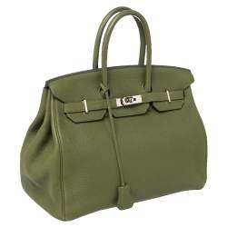 Hermes Vert Pelouse Togo Leather Palladium Finished Birkin 35 Bag