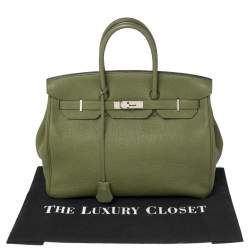 Hermes Vert Pelouse Togo Leather Palladium Finished Birkin 35 Bag