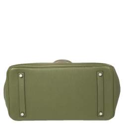 Hermes Vert Pelouse Togo Leather Palladium Finished Birkin 35 Bag