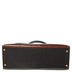 Pre Owned Hermès Tri Color Shine Alligator Gold Finished Kelly Sellier 35 Bag