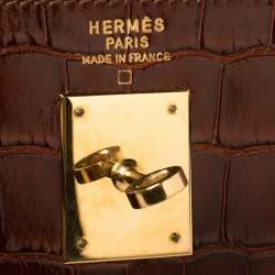 Pre Owned Hermès Tri Color Shine Alligator Gold Finished Kelly Sellier 35 Bag