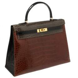 Pre Owned Hermès Tri Color Shine Alligator Gold Finished Kelly Sellier 35 Bag