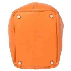 Pre Owned Hermes Orange Togo Leather Lock Picotin PM Bag