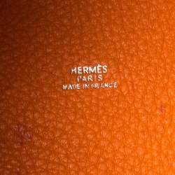 Pre Owned Hermes Orange Togo Leather Lock Picotin PM Bag