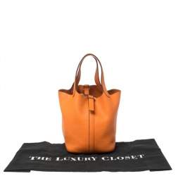 Pre Owned Hermes Orange Togo Leather Lock Picotin PM Bag