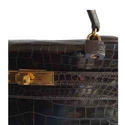Hermes Brown Porosus Crocodile Leather Gold Hardware Kelly 35 Bag