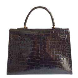 Hermes Brown Porosus Crocodile Leather Gold Hardware Kelly 35 Bag