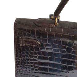 Hermes Brown Porosus Crocodile Leather Gold Hardware Kelly 35 Bag