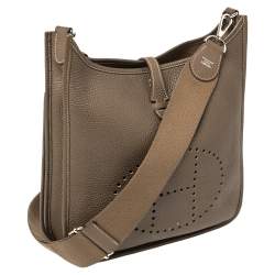 Pre Owned Hermes Etoupe Grey Taurillon Clemence Leather Evelyne III PM Bag