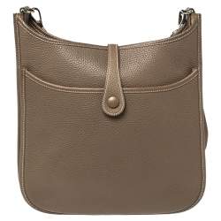 Pre Owned Hermes Etoupe Grey Taurillon Clemence Leather Evelyne III PM Bag