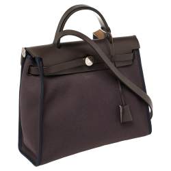 Pre Owned Hermes Cacao/Prune Canvas and Leather Herbag Zip 31 Bag