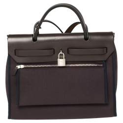 Pre Owned Hermes Cacao/Prune Canvas and Leather Herbag Zip 31 Bag