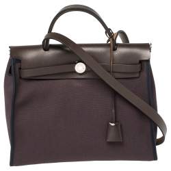 Pre Owned Hermes Cacao/Prune Canvas and Leather Herbag Zip 31 Bag