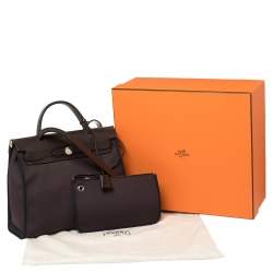 Pre Owned Hermes Cacao/Prune Canvas and Leather Herbag Zip 31 Bag