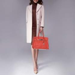 Pre Owned Hermes Rouge Pivoine Craie Clemence Leather Palladium Finished Birkin 30 Bag